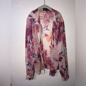 Zara Pink and Purple Floral Top USED